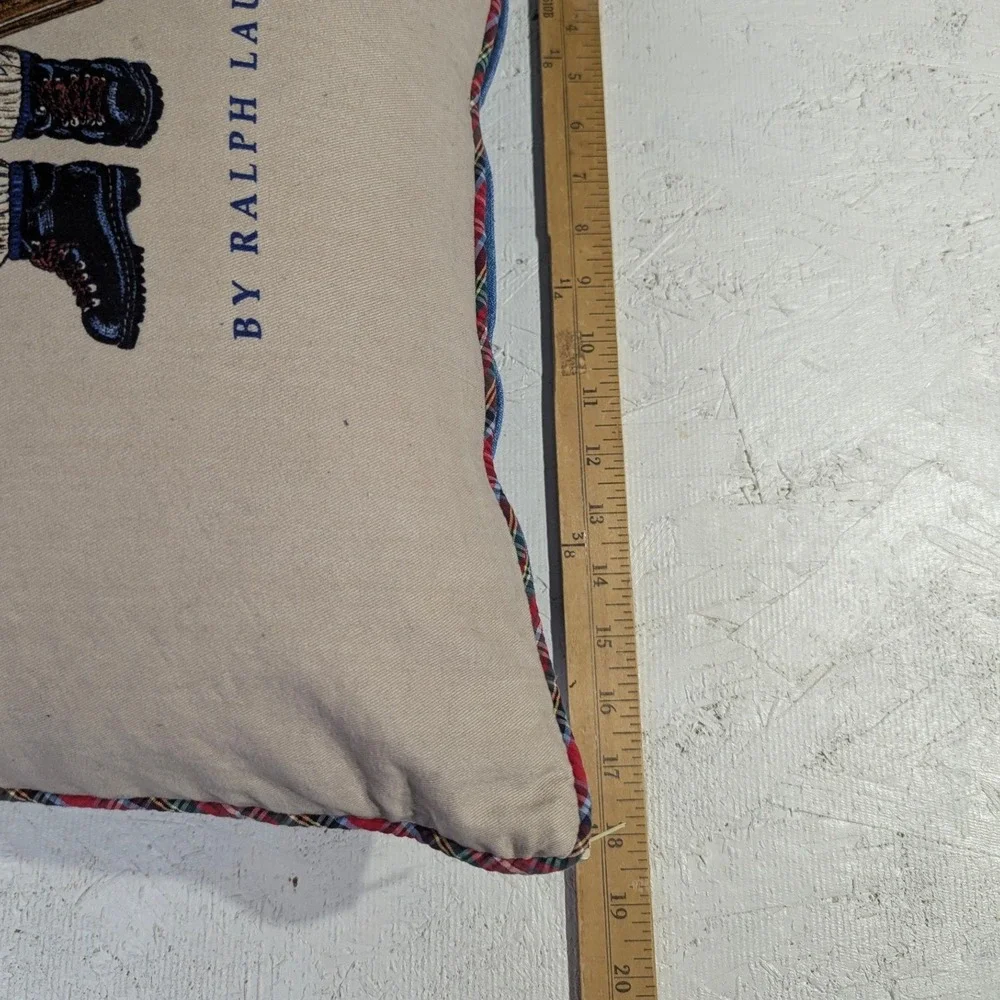 Vintage Polo Ralph Lauren Cotton Pillow – 18x18 Tan Blue Polo Bear Down READ‎